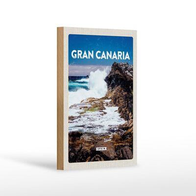 Cartel de madera viaje 12x18 cm Gran Canaria España mar montañas decoración