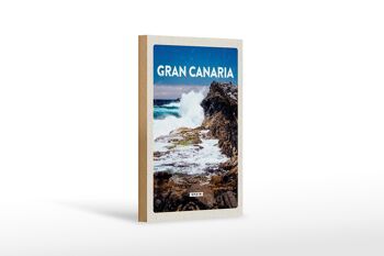 Panneau en bois voyage 12x18 cm Gran Canaria Espagne mer montagnes décoration 1