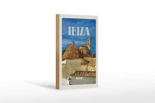 Holzschild Reise 12x18cm Retro Ibiza Spain Altstadt Urlaub Dekoration