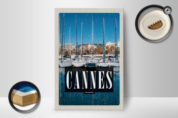 Panneau en bois Voyage 12x18 cm Rétro Cannes France Mer Vacances Yacht 2
