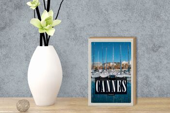 Panneau en bois Voyage 12x18 cm Rétro Cannes France Mer Vacances Yacht 3