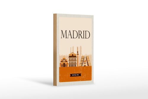 Holzschild Reise 12x18 cm Retro Madrid Spain malerisches Bild