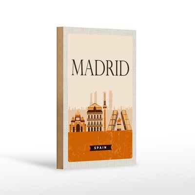 Cartello in legno da viaggio 12x18 cm Quadro pittoresco retrò Madrid Spagna