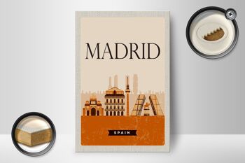 Panneau en bois voyage 12x18 cm rétro Madrid Espagne image pittoresque 2