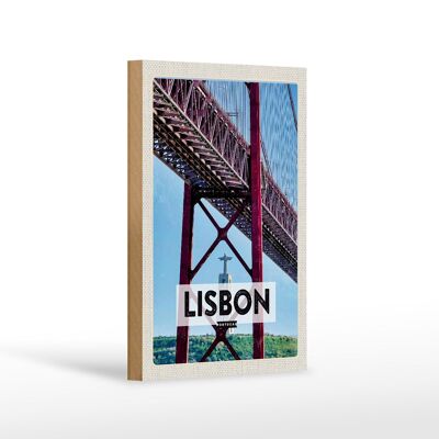Cartello in legno da viaggio 12x18 cm Lisbona Portogallo Decorazione Ponte 25 de Abril