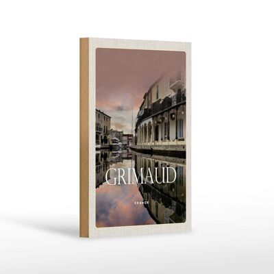 Cartello in legno da viaggio 12x18 cm Grimaud Francia quadro panoramico regalo