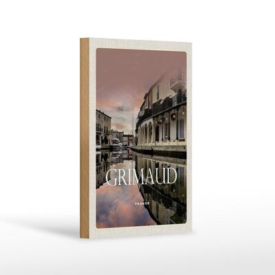 Cartel de madera viaje 12x18cm Grimaud Francia cuadro panorámico regalo