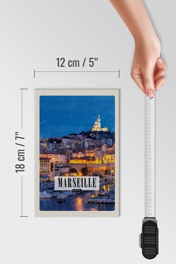 Panneau en bois Voyage 12x18 cm Rétro Marseille France Panorama Nuit 4