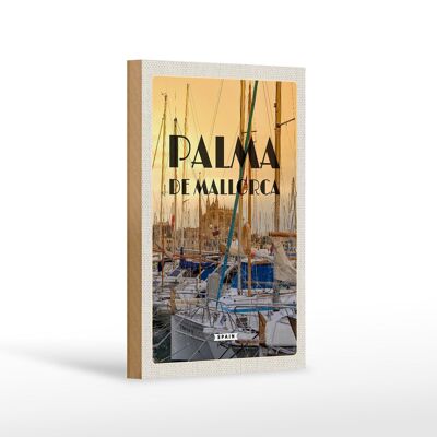 Wooden sign travel 12x18 cm Palma de Mallorca yachts sea decoration