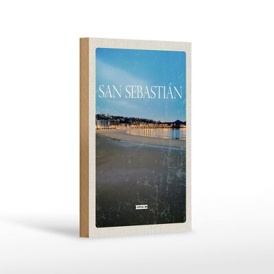 Cartel de Madera Viaje 12x18 cm Retro San Sebastián España Playa Mar