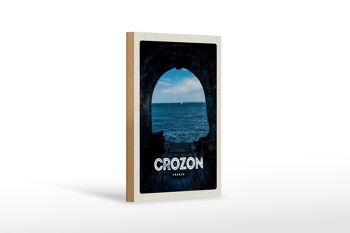 Panneau en bois voyage 12x18 cm rétro Crozon France décoration vacances mer 1