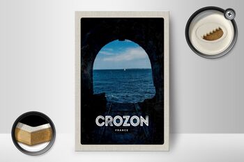 Panneau en bois voyage 12x18 cm rétro Crozon France décoration vacances mer 2