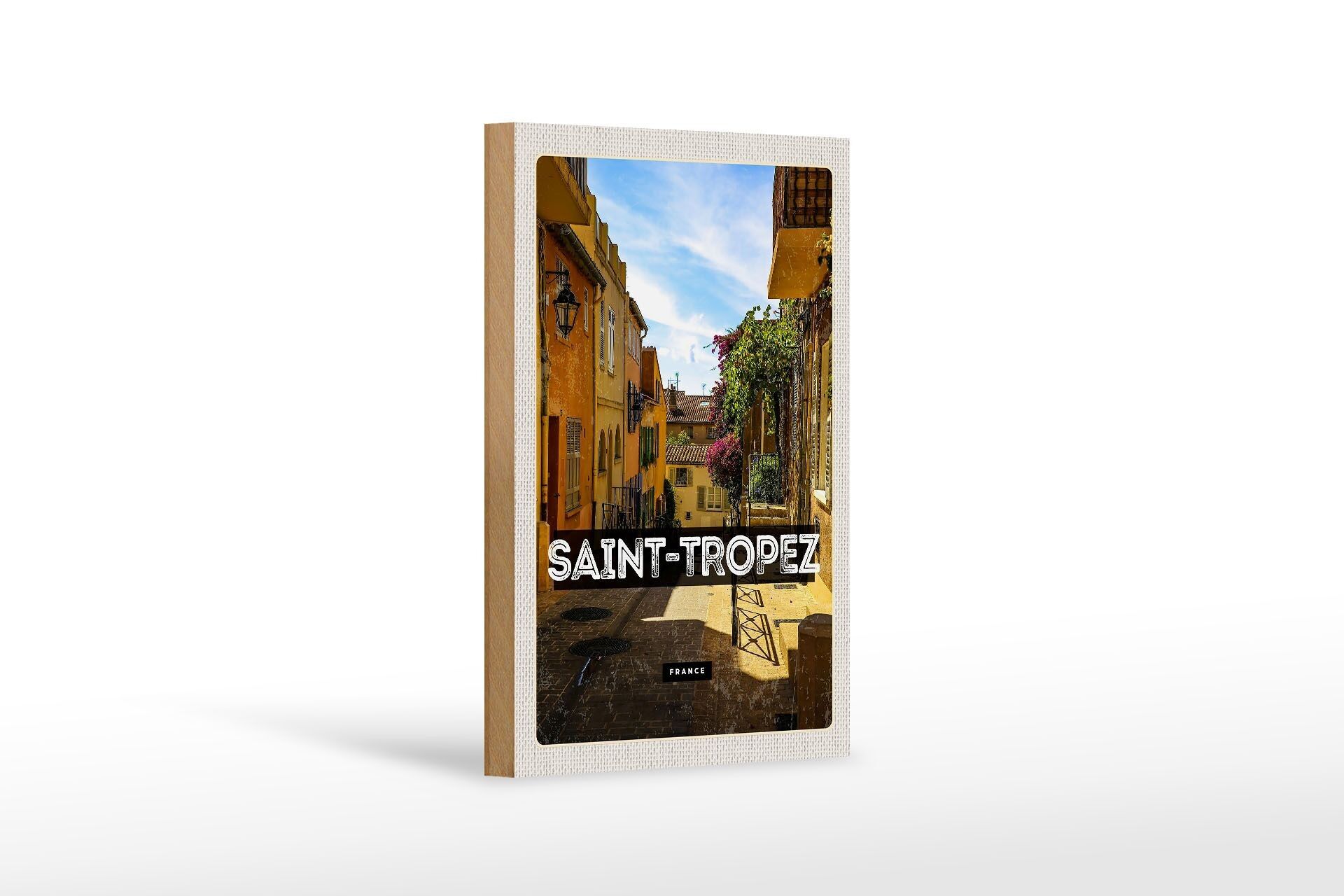 Wooden sign travel 12x18 cm Saint Tropez France port gift