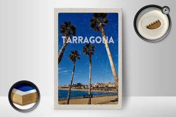 Panneau en bois voyage 12x18cm Tarragone Espagne palmiers avec vue mer 2