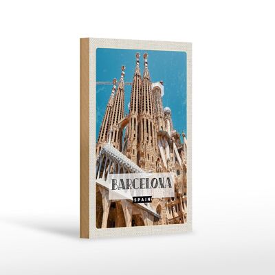 Holzschild Reise 12x18 cm Retro Barcelona Reiseziel Geschenk