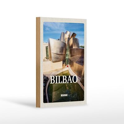 Cartello in legno da viaggio 12x18 cm Bilbao Spagna città portuale luogo di vacanza