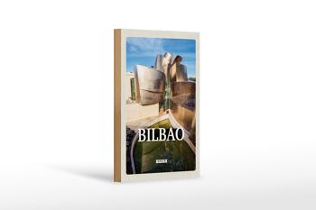 Panneau en bois voyage 12x18 cm Bilbao Espagne ville portuaire lieu de vacances 1