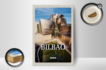 Panneau en bois voyage 12x18 cm Bilbao Espagne ville portuaire lieu de vacances 2