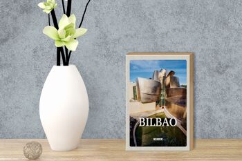 Panneau en bois voyage 12x18 cm Bilbao Espagne ville portuaire lieu de vacances 3