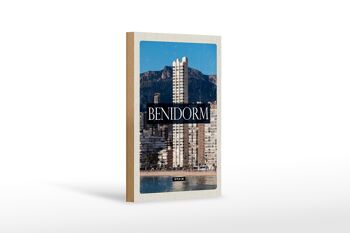 Panneau en bois voyage 12x18 cm Benidorm Espagne panorama affiche décoration 1