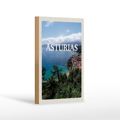 Cartello da viaggio in legno 12x18 cm Asturie Spagna decorazione diamante verde