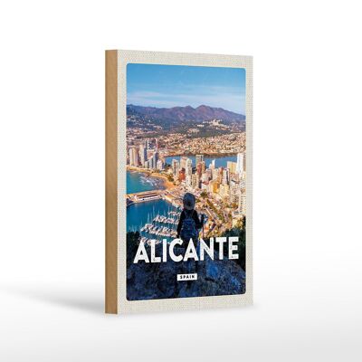 Cartel de madera viaje 12x18 cm Alicante España imagen panorámica vacaciones