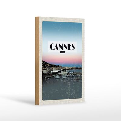 Cartel de madera viaje 12x18 cm Cannes Francia cuadro panorámico vacaciones