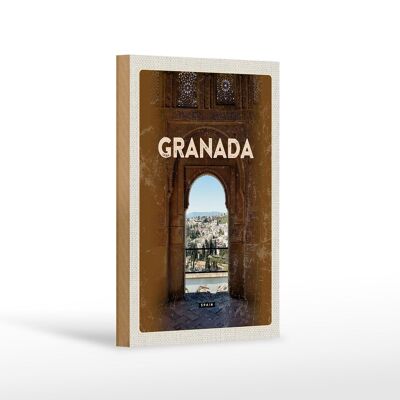 Cartel Madera Viaje 12x18 cm Retro Granada España Arquitectura Decoración
