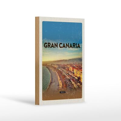 Cartel de madera viaje 12x18 cm Gran Canaria España vista panorámica al mar