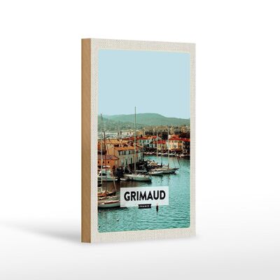 Cartel de madera viaje 12x18 cm Grimaud Francia regalo vacaciones mar