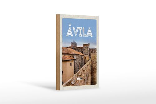 Holzschild Reise 12x18 cm Avila Spain Mittelalter Stadtmauer