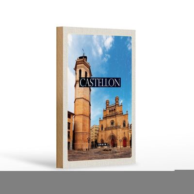 Cartel de Madera Viaje 12x18cm Retro Castellón España Ciudad Costera Decoración