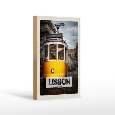 Holzschild Reise 12x18 cm Lisbon Portugal Straßenbahn 28 Dekoration