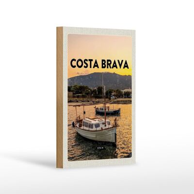 Cartel de madera viaje 12x18cm Costa Brava España atardecer mar