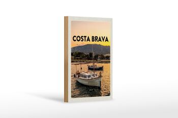 Panneau en bois voyage 12x18cm Costa Brava Espagne coucher de soleil mer 1