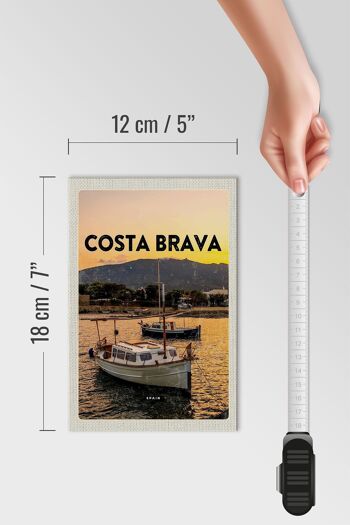 Panneau en bois voyage 12x18cm Costa Brava Espagne coucher de soleil mer 4