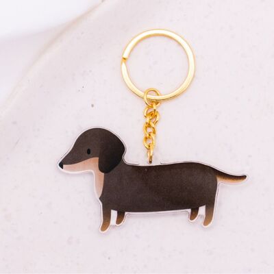Porte-clés pour chien teckel acrylique - Porte-clés de race de chien cadeau