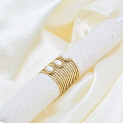 Adjustable mother-of-pearl ring in stainless steel - BG310099