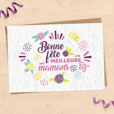 Carte à planter pour fête des mères - "Bonne fête à la meilleure des mamans"