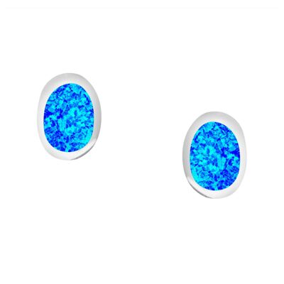 Zierliche ovale Ohrstecker aus blauem Opal