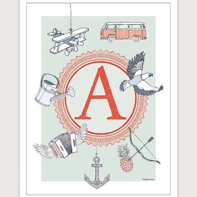 Poster for nursery: Letter A. Artist: Sophie ROULIOT 30x40