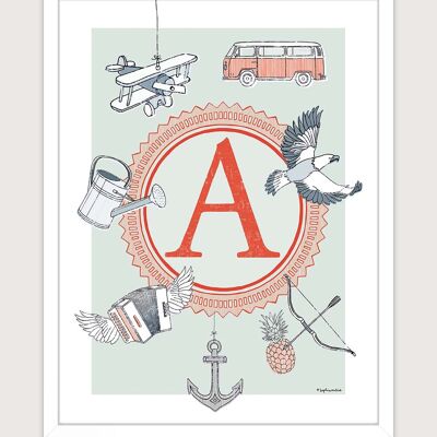 Poster for nursery: Letter A. Artist: Sophie ROULIOT 30x40