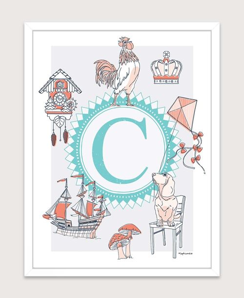 Affiche pour chambre d'enfant : Lettre C. Artiste: Sophie ROULIOT 30x40