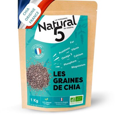 GRAINES DE CHIA BIO 1KG transit, contrôle du poids, riche en fibres, protéines, fer, Oméga3