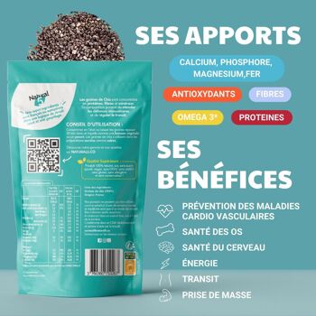 GRAINES DE CHIA BIO 1KG transit, contrôle du poids, riche en fibres, protéines, fer, Oméga3 2