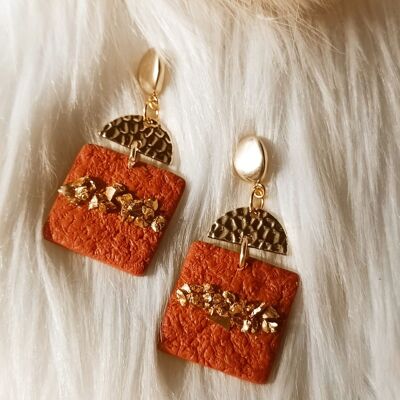 Minimalistische Terrakotta-Ohrringe aus Fimo – BASTET – Ohrringe mit Terrakotta-Struktur und zerkleinerten Kristallen