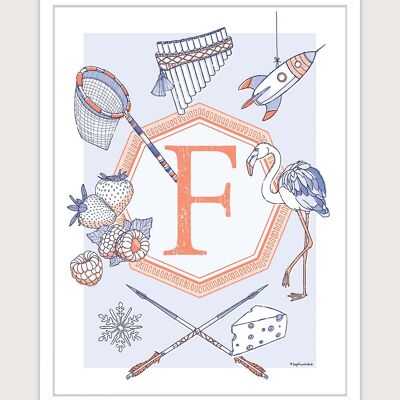 Affiche pour chambre d'enfant : Lettre F. Artiste: Sophie ROULIOT 30x40