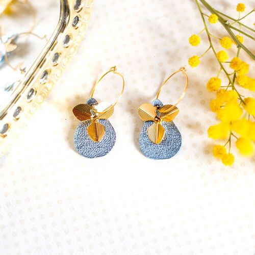 Boucles d'oreilles créoles Cathy cuir bleu gris métallisé