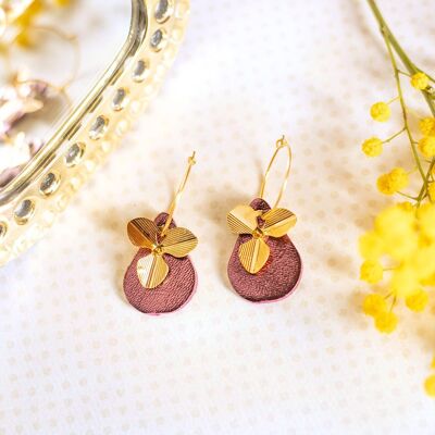 Cathy hoop earrings in metallic purple leather