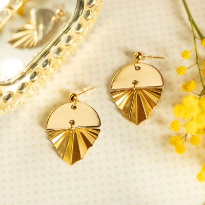 Haley mirrored gold leather earrings
